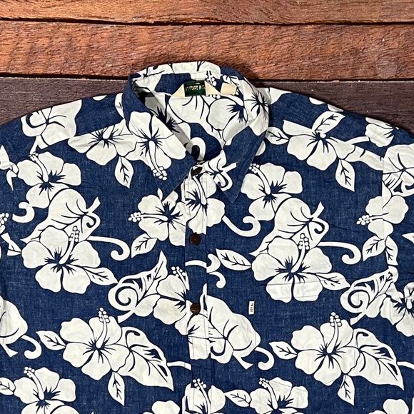 Vintage Hawaiian Blue Floral Button Down Short Sleeve Aloha Hawaii Shirt Mens - Picture 2 of 7